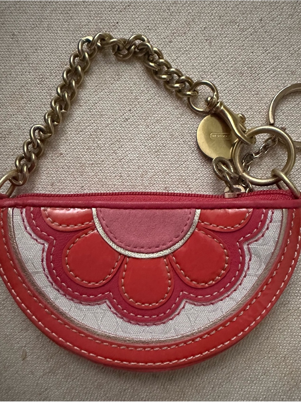 RARE Coach Pink Floral Half-Moon Wristlet Keychain - Picture 1 of 9